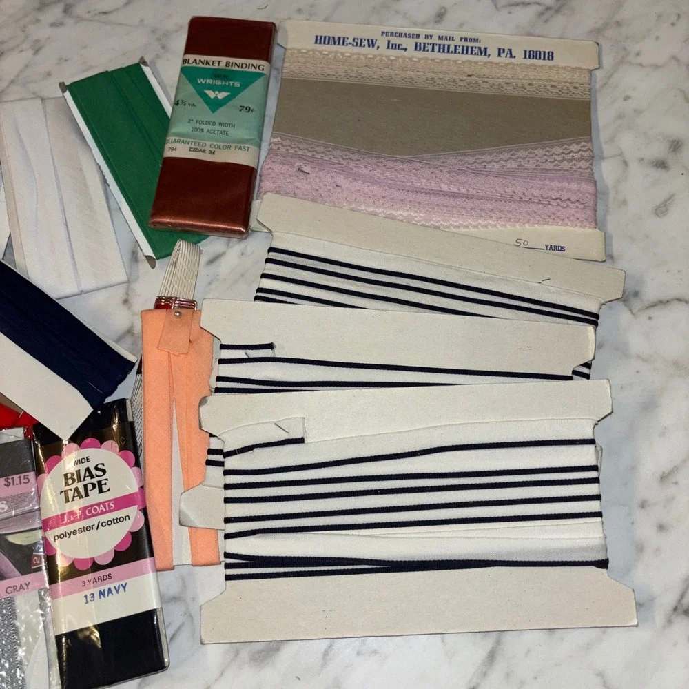 Vintage Sewing Notions Lot Wrights Bias Tape Seam Binding Hem Facing Lace Trim
